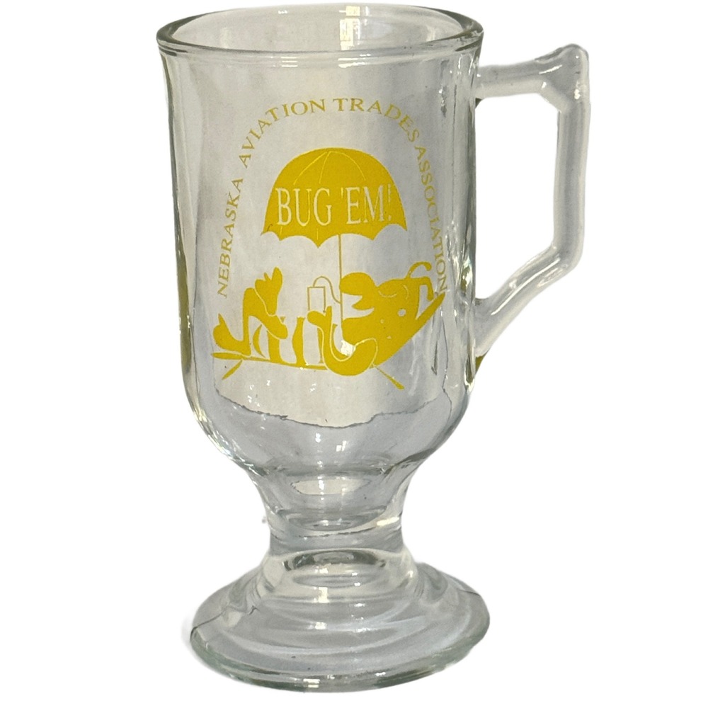 Nebraska Aviation Trades Association‎ Bug Em Glass Mug Coffee Cup Yellow Graphic